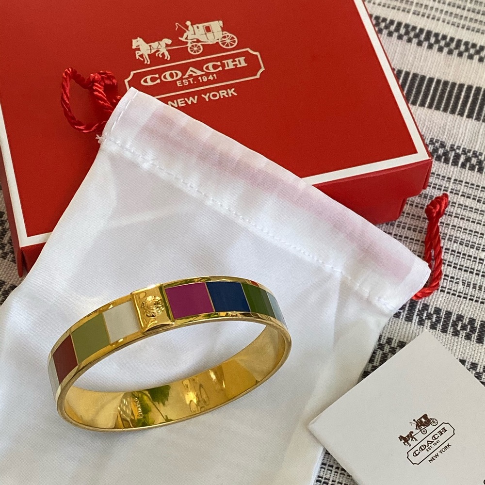 Vintage Coach Legacy Stripe Bangle- Goldtone